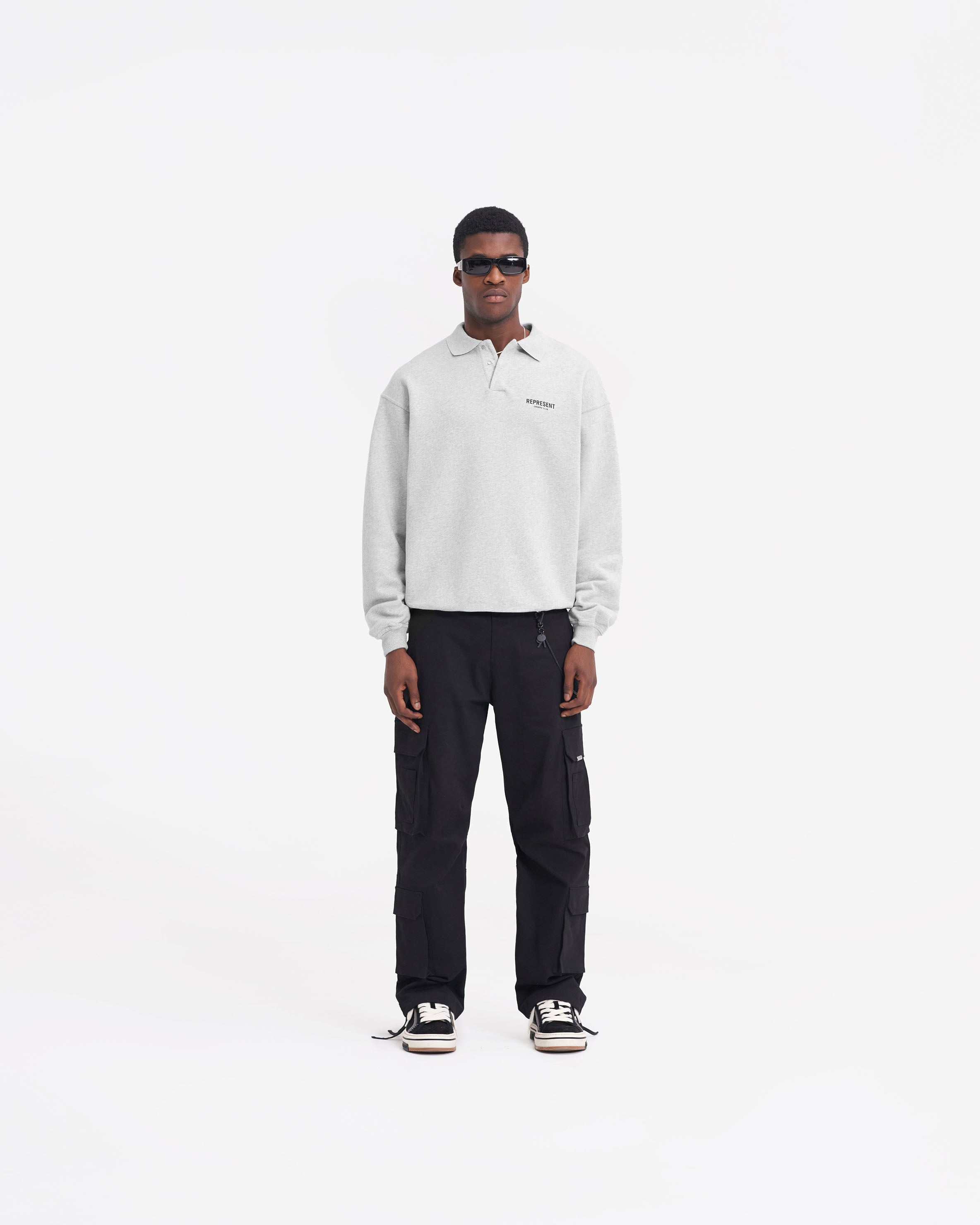 Represent Owners Club Long Sleeve Polo Sweater - Ash Grey